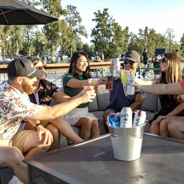 Friends enjoying drinks together at The Hangout at Haggin Oaks.